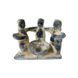 Vintage Mexican Clay Pottery Circle of Friends Candle Holder Mexican Folk Art